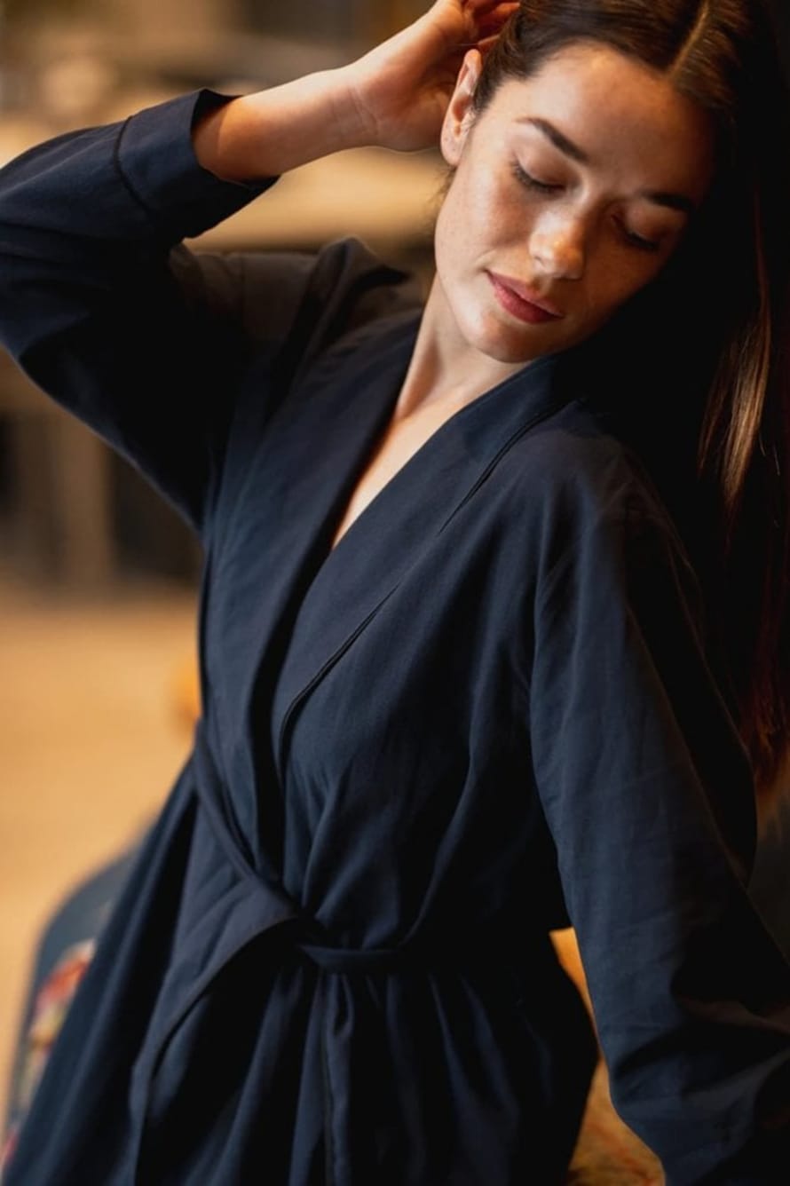 Breathe and Protect Organic Cotton Robe Navy