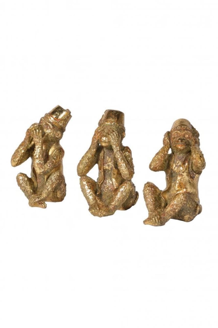 The Home Collection Set 3 Gold No Evil Monkeys