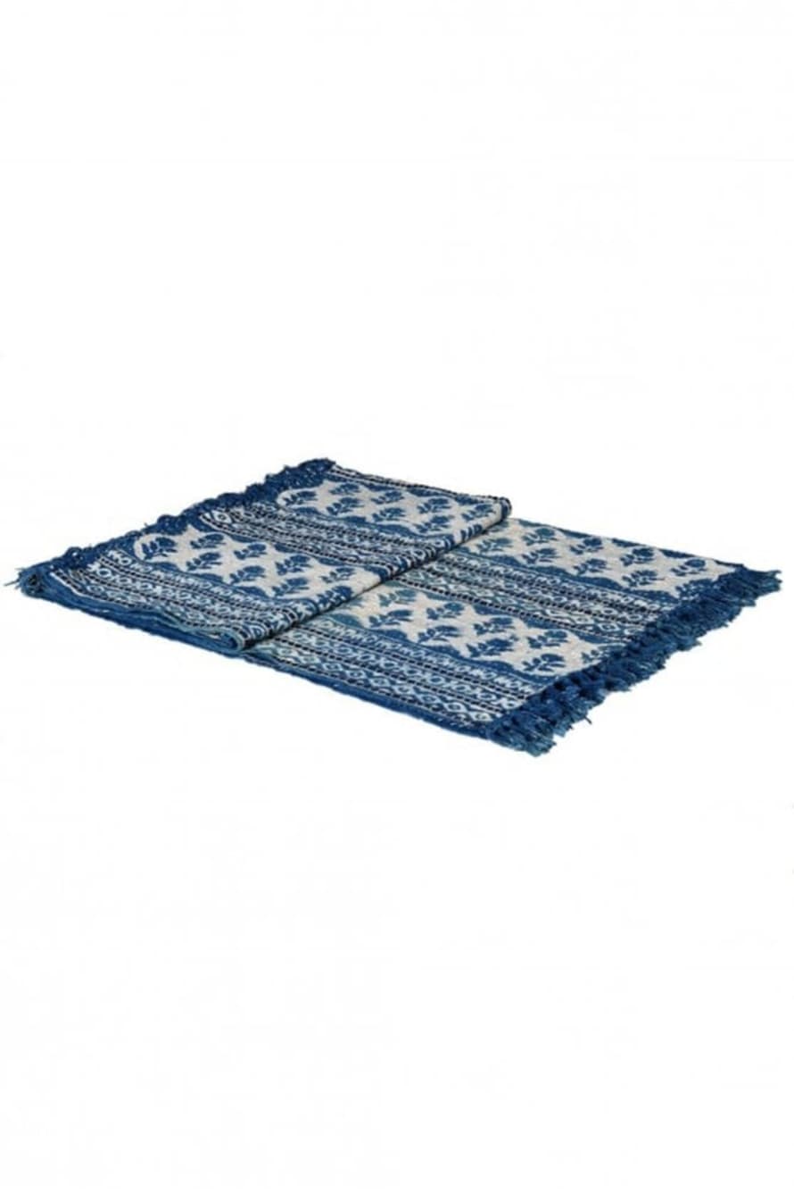 The Home Collection Blue And White Rose Pattern Throw