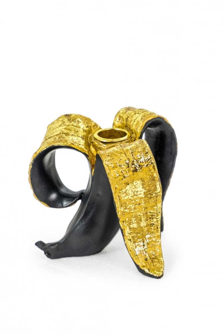 The Home Collection Peeled Glam Banana Candle Holder In Gold And Black