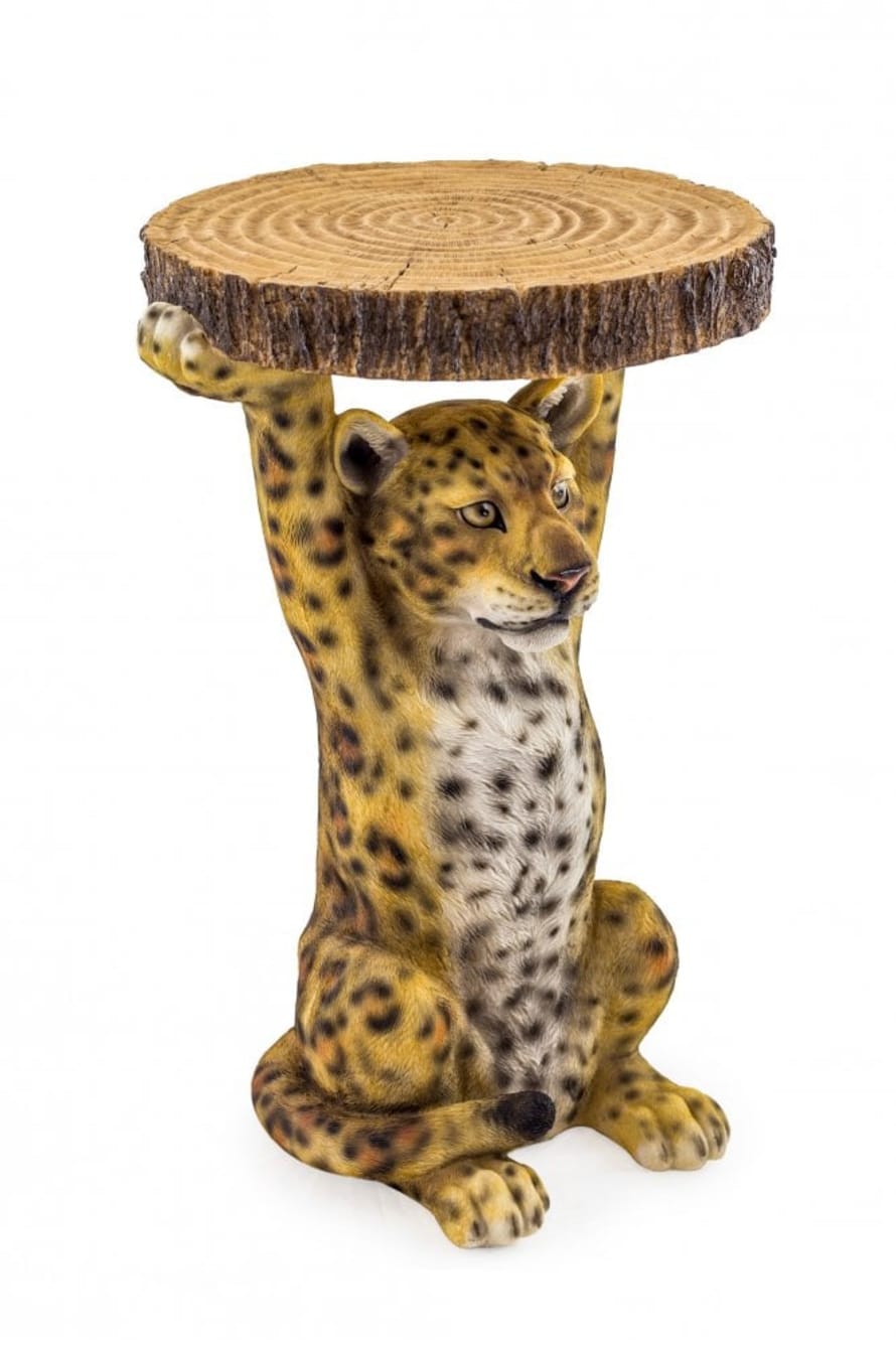 The Home Collection Leopard Holding Trunk Slice Side Table