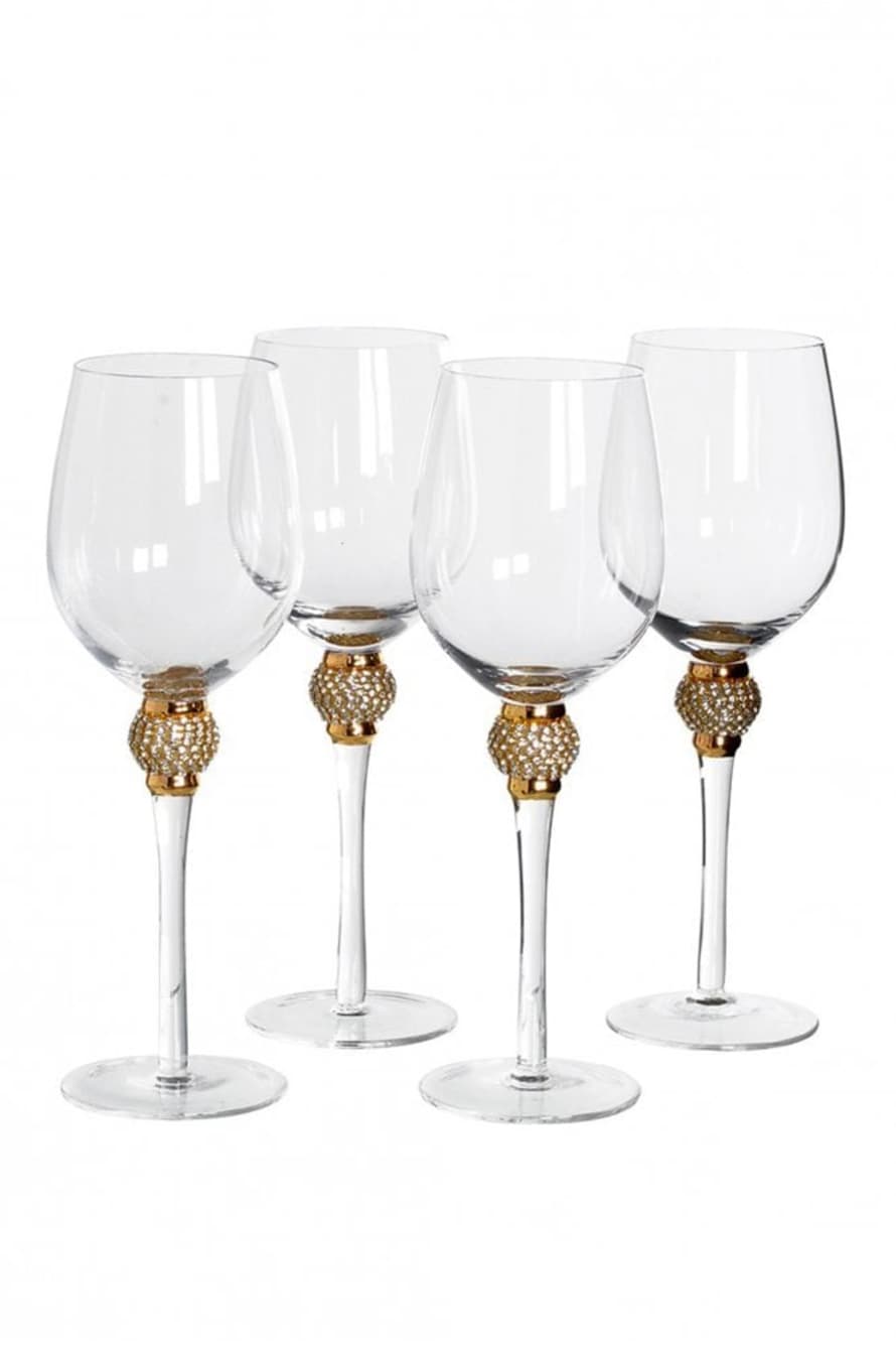 The Home Collection Set Of 4 Gold Diamante White Wine Glasses