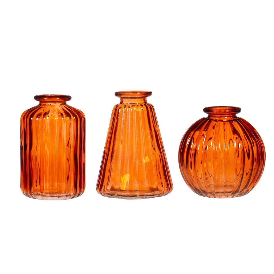 &Quirky Amber Glass Bud Vases - Set of 3