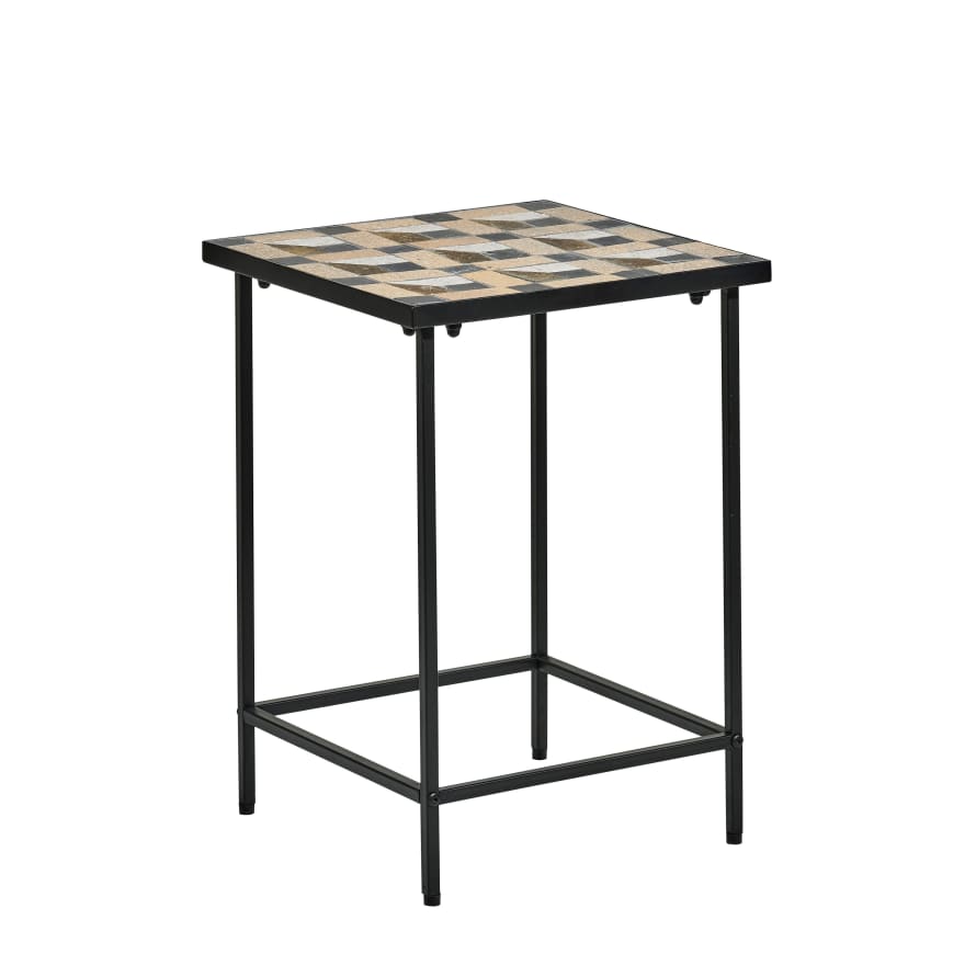 Villa Collection Black Iron Side Table with Stone Insert Top