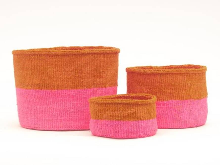 KALI Fluoro Orange & Pink Duo Colour Block Woven Basket