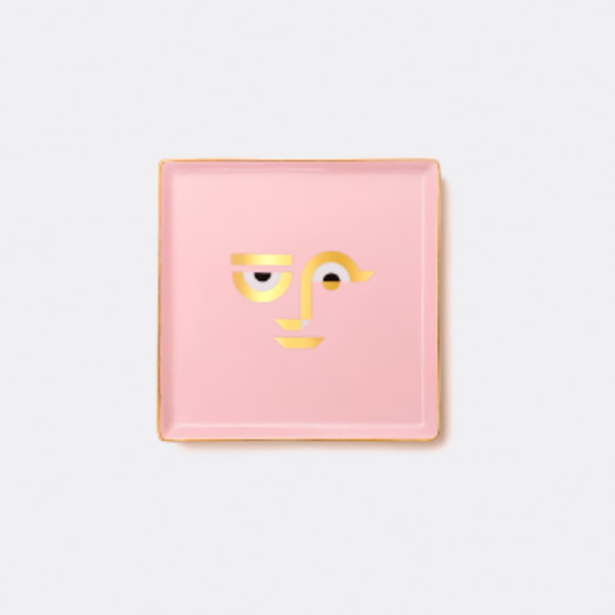 Octaevo Contemporary Apollo Pink Ceramic Tray With Gold Glaze