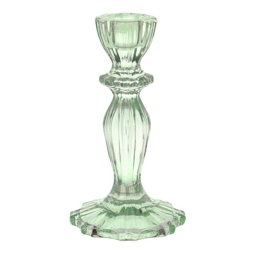 &Quirky Green Glass Candlestick Holder