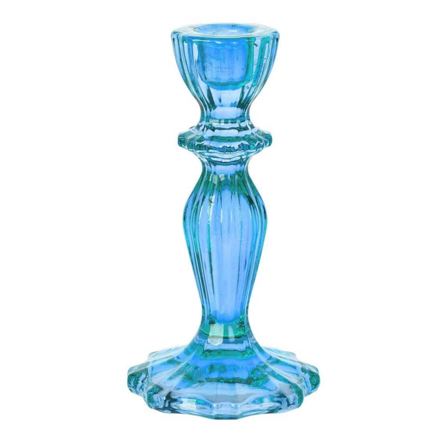 &Quirky Blue Glass Candlestick Holder