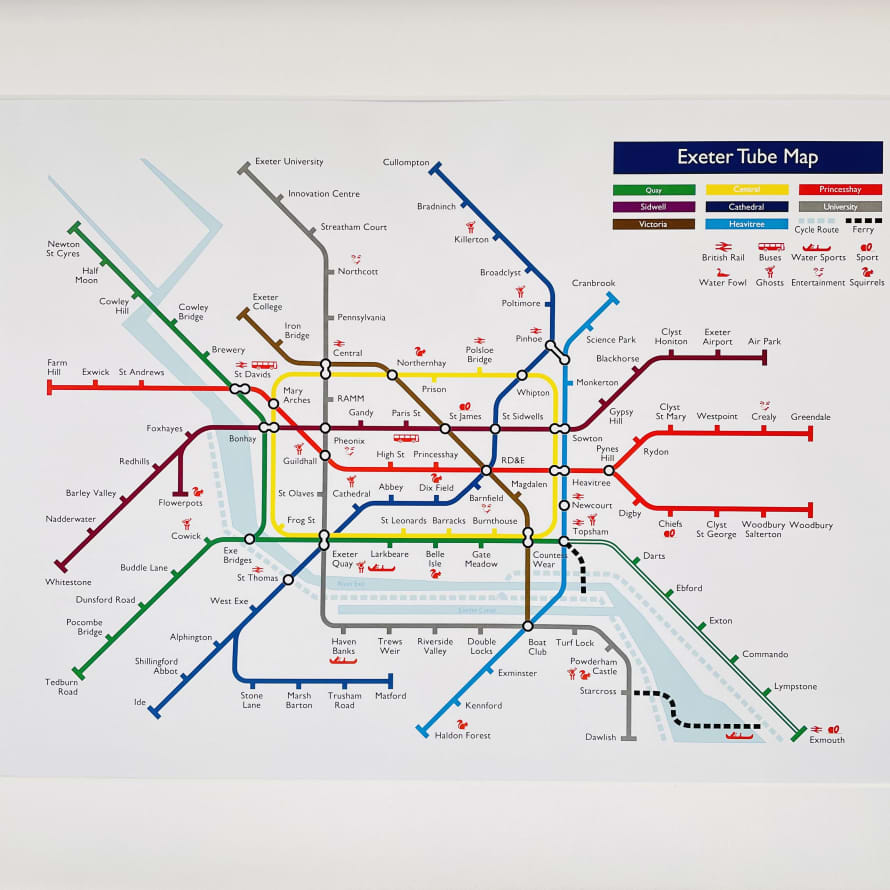 Gary Cook Exeter Tube Map Print 50 cm x 70 cm
