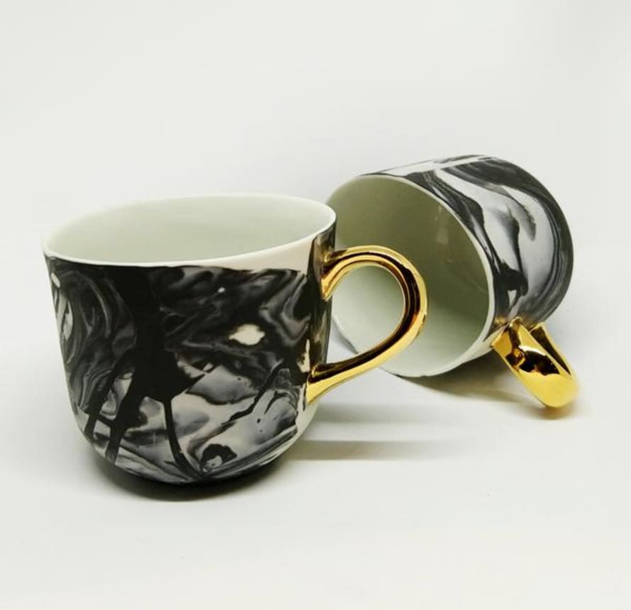 ManufacturedCulture Graphic Black Mug With Gold
