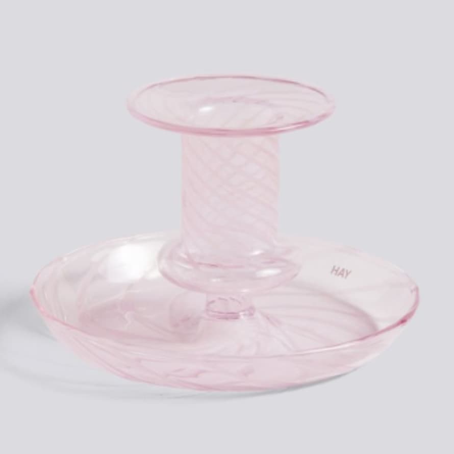 HAY Flare Candleholder / Stripe Pink with White