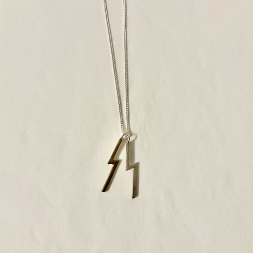 Silver Spur Silver Lightening Bolt Necklace Double Bolt Silver And Brass