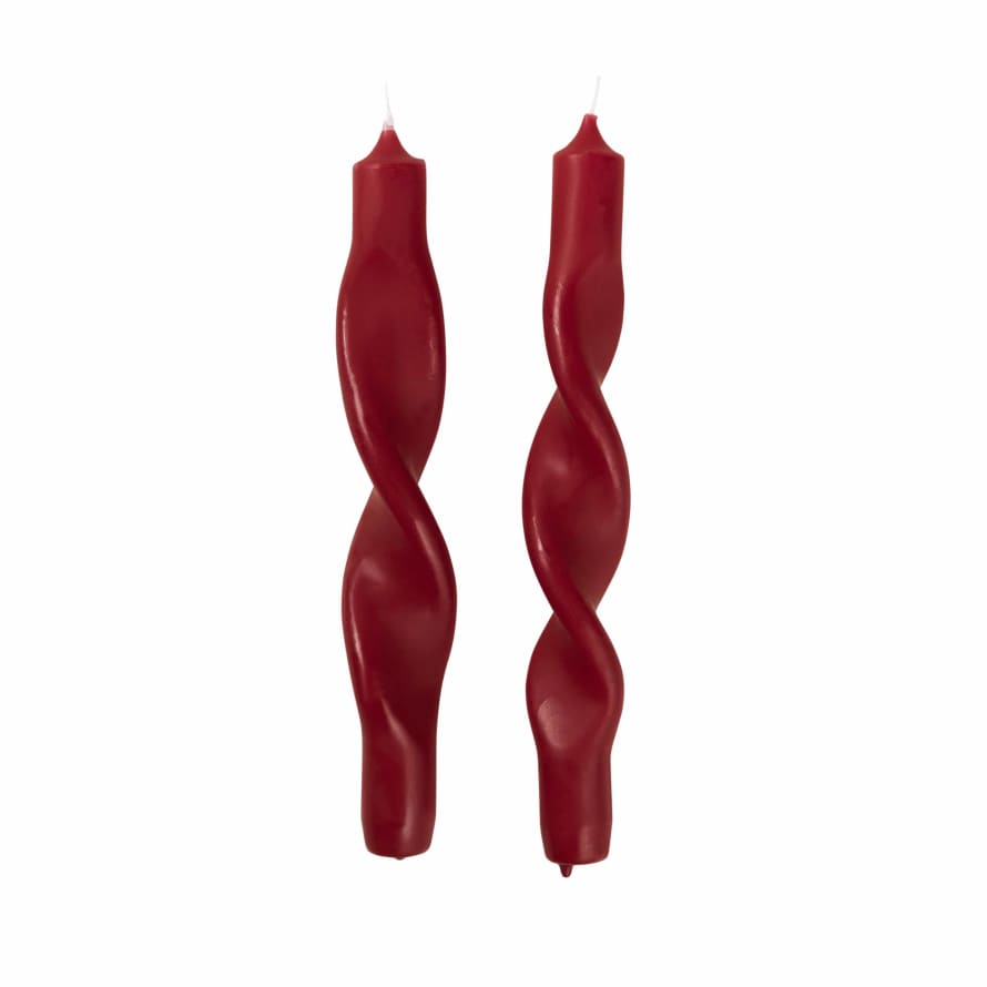 Broste Copenhagen Set of 2 Twisted Candles Red