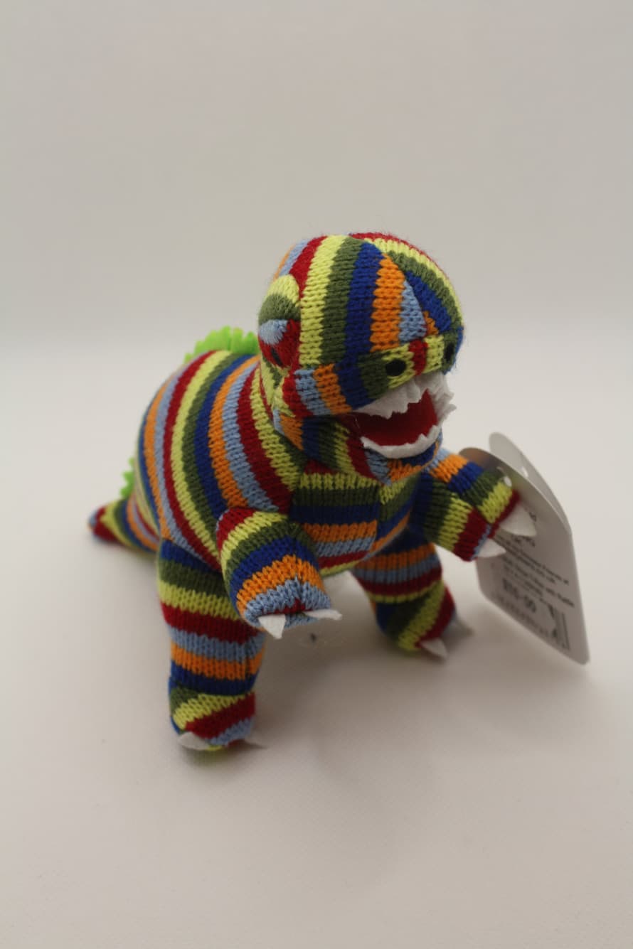 Best Years Knitted Rattle Striped T Rex Toy