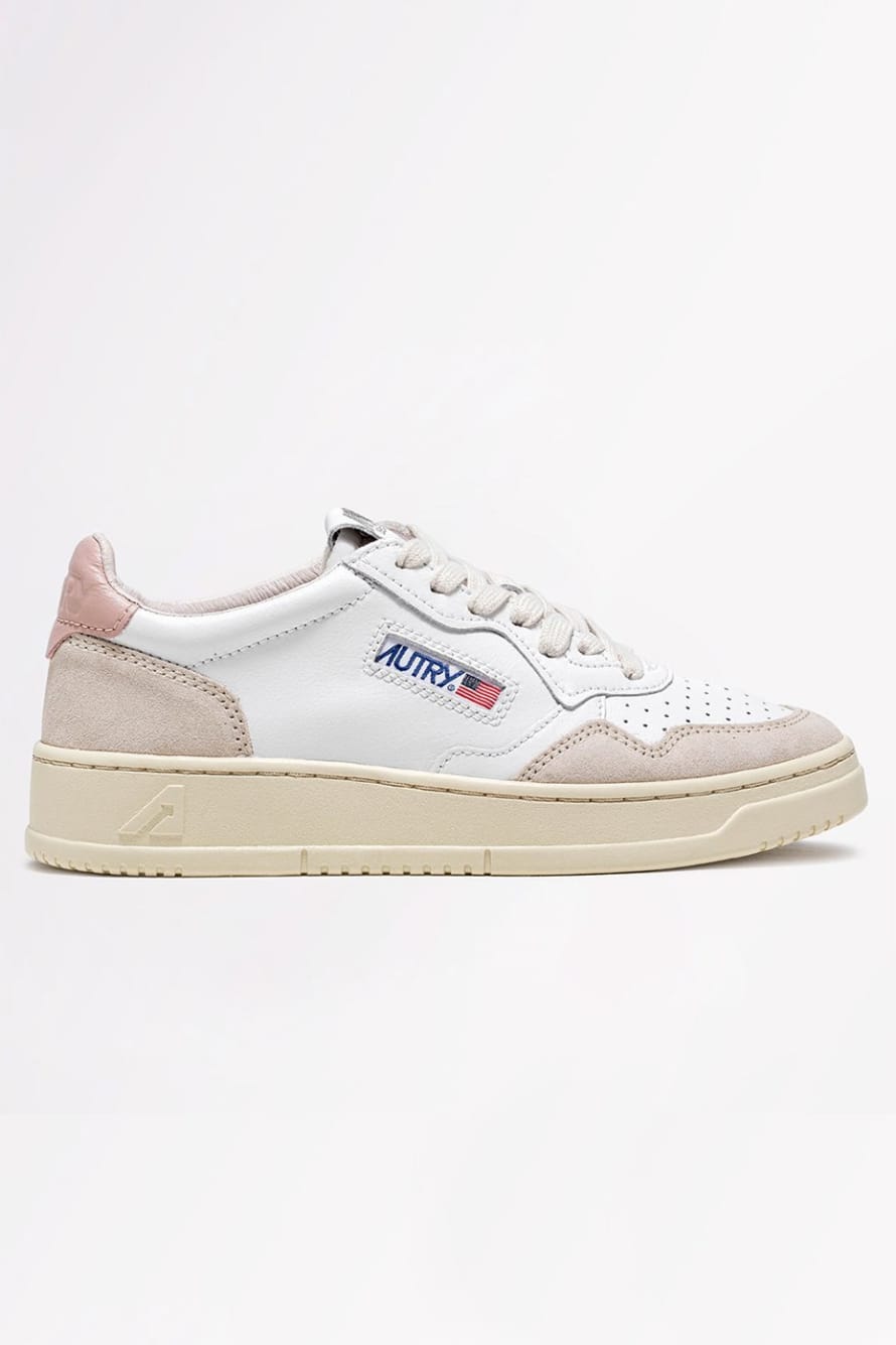 Autry White Pink Medalist Leather Suede Sneakers