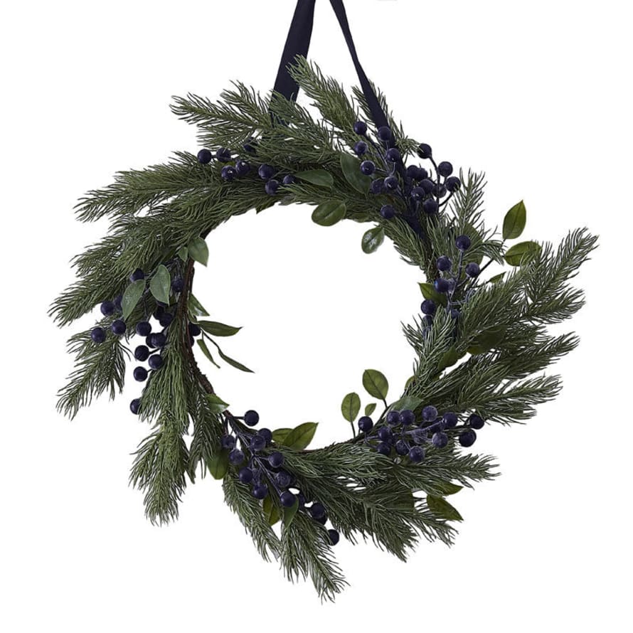&Quirky Foliage Christmas Wreath With Sloe Berries