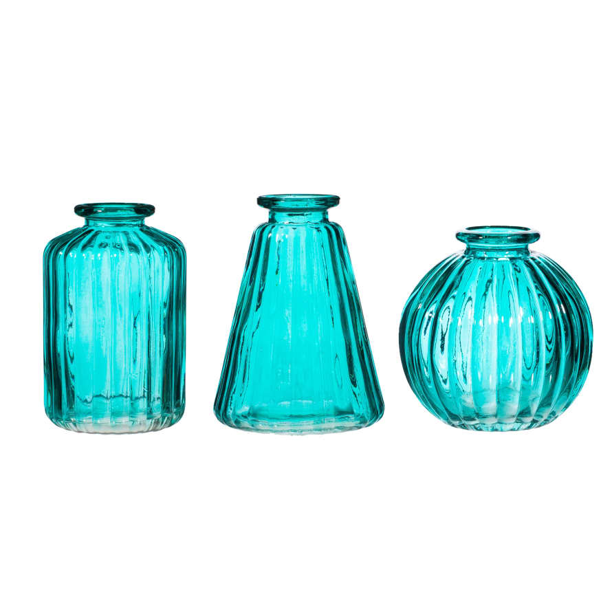 &Quirky Turquoise Glass Bud Vases Set of 3