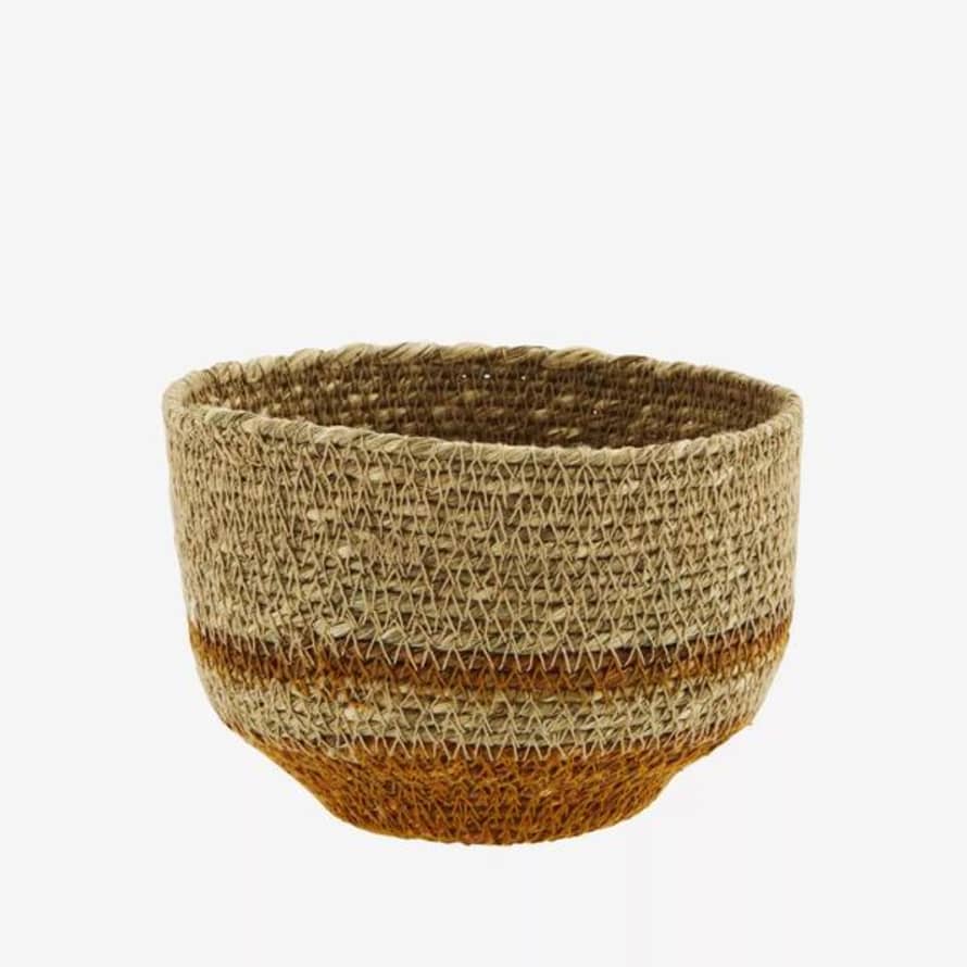 Madam Stoltz Seagrass Basket with Stitching Natural Orange
