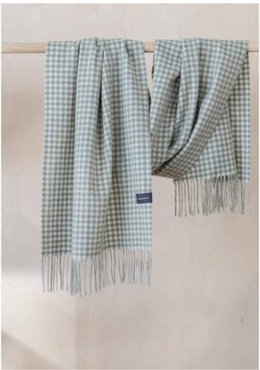 The Tartan Blanket Company Lambswool Oversized Scarf In Sage Gingham