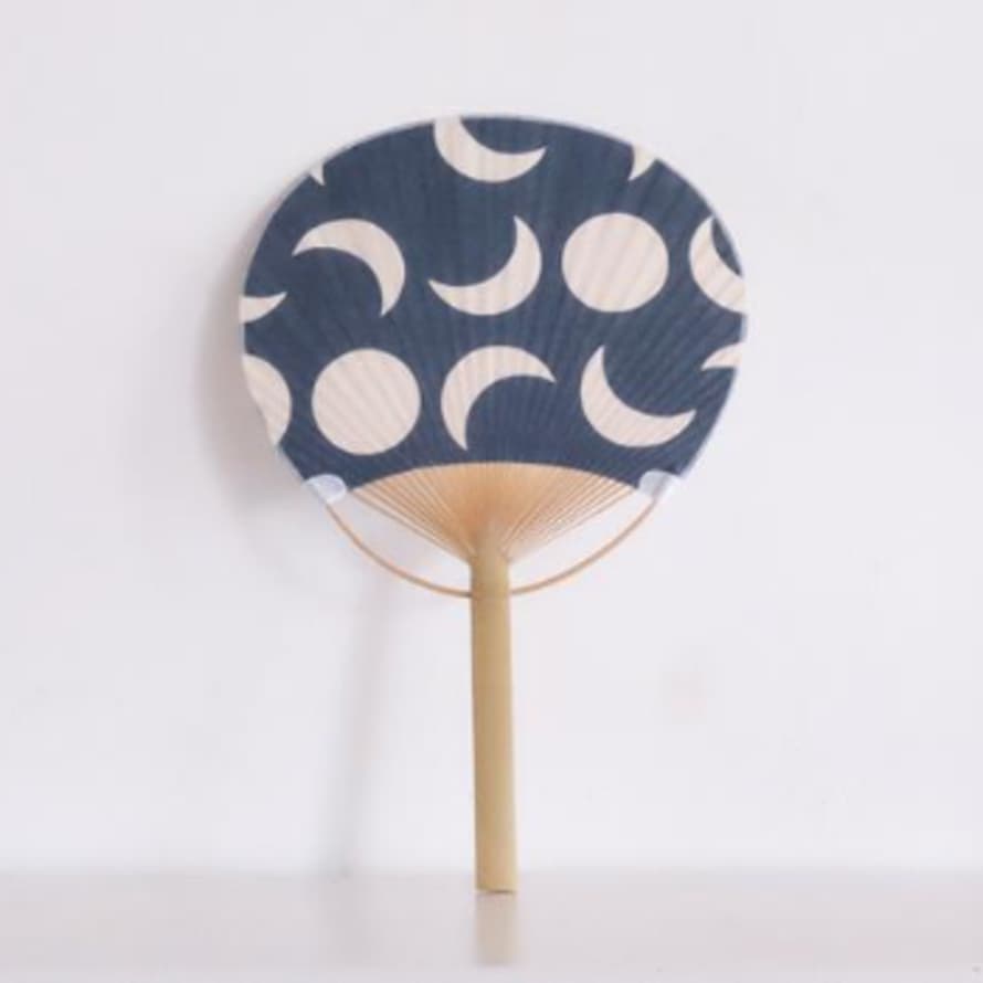 wagumi Grey Moon Pattern Dyed Marugame Fan