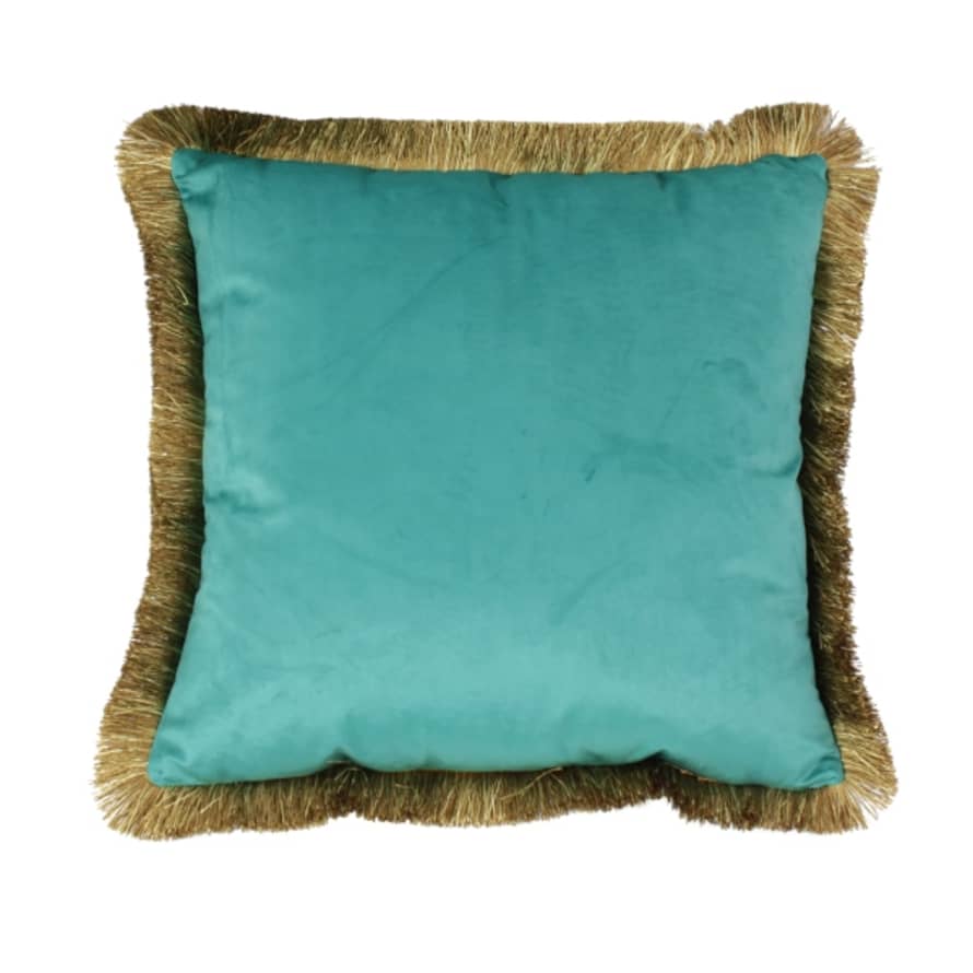 &Quirky Turquoise Cushion With Fringes