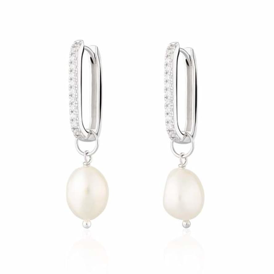 Scream Pretty  Pearls Silver Hannah Martin Sparkle Oval Hoop Earrings with Baroque