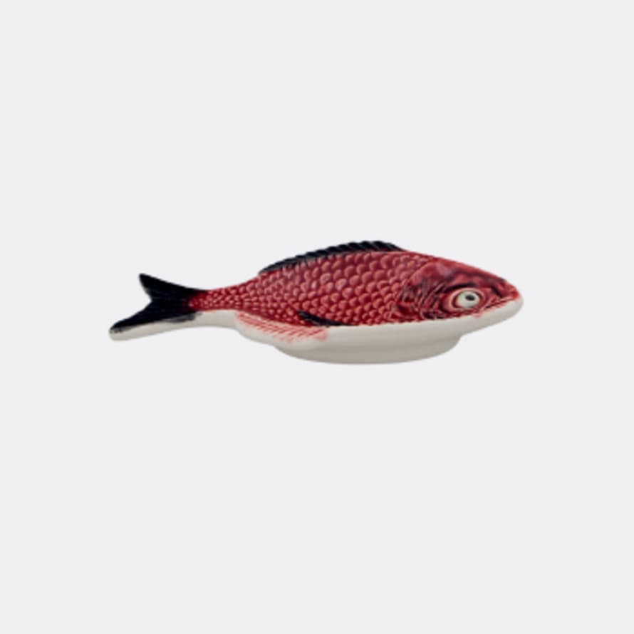 Bordallo Pinheiro Handpainted Dark Red Ceramic Carp Fish Olive Oil Plate 15CM