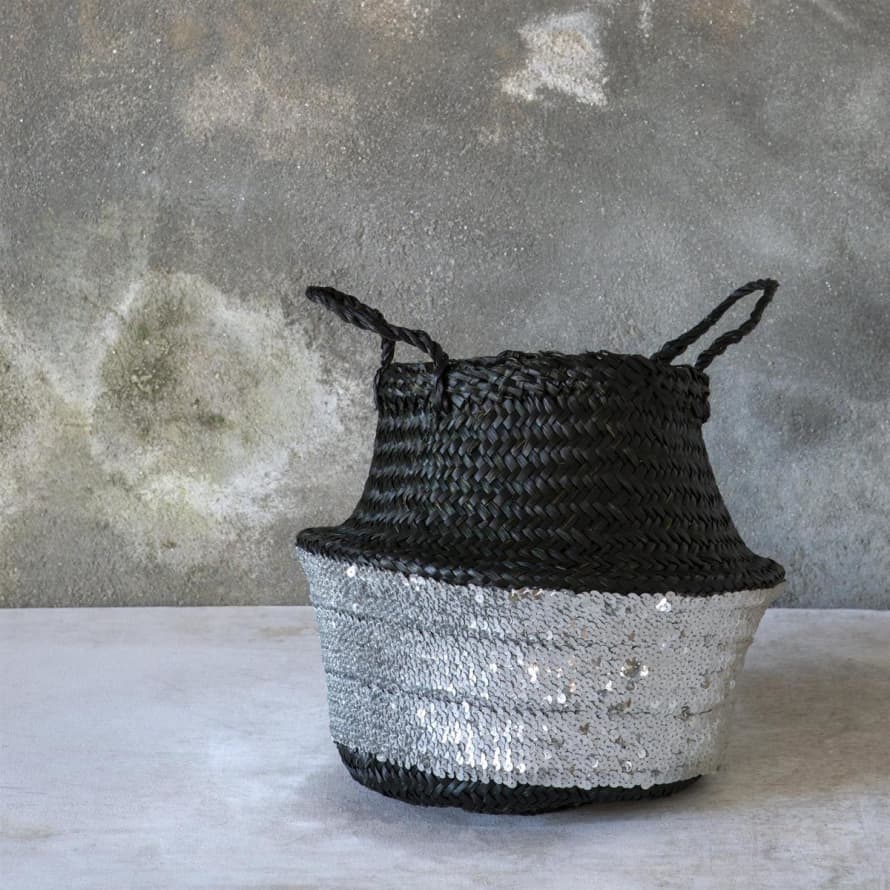 &Quirky Black Toulouse Sequin Basket Black and Silver Medium