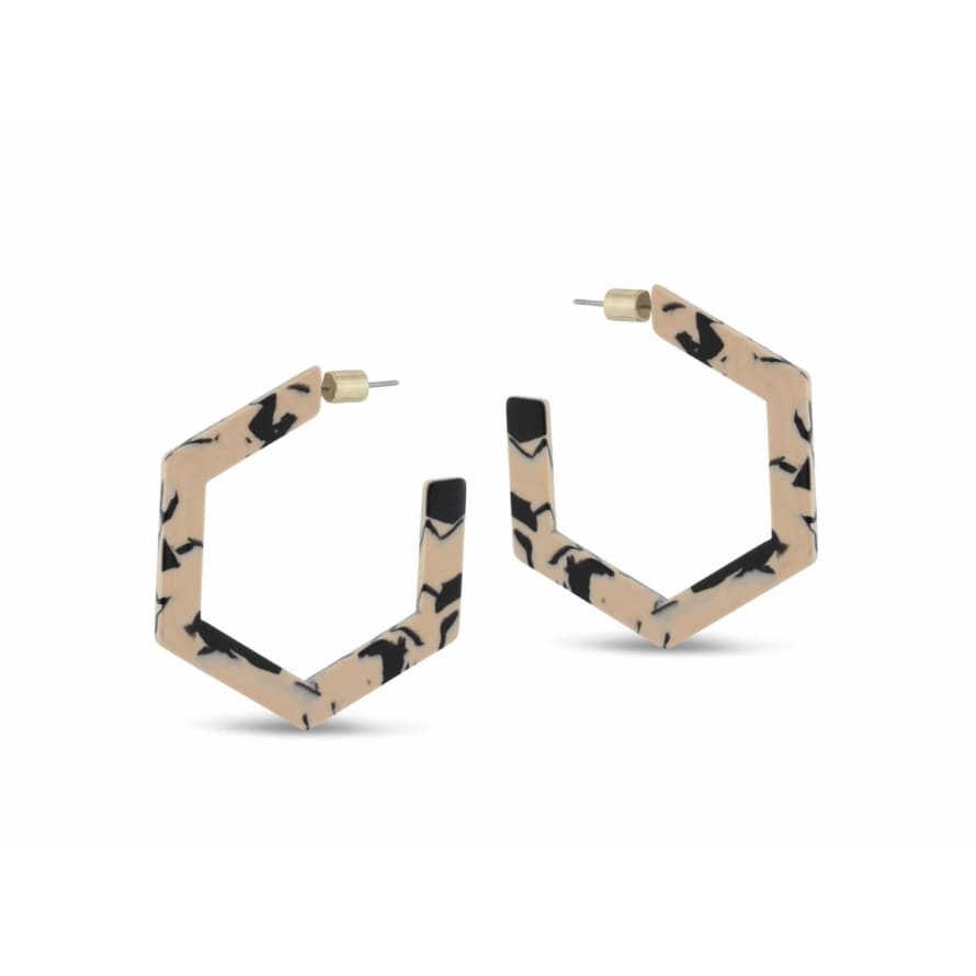 Big Metal Olivia Hexagon Resin Earrings in Cream