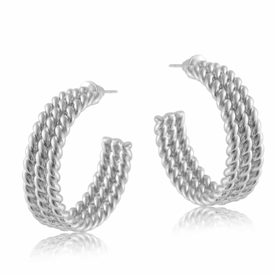 Big Metal Petra Chain Chunky Plated Brass Hoop Earring in Silver