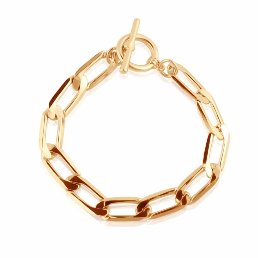 Big Metal Flavia Plated Statement Chain T-Bar Bracelet in Gold