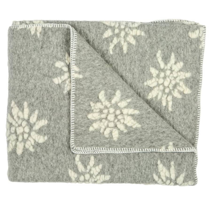 Biella Fabrics Grey Blanket With White Edelweiss 