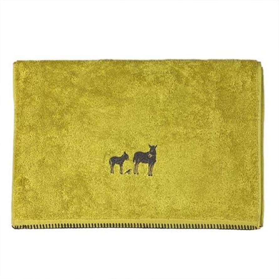Sylvie Thiriez Large Yellow Hand Towel With Embroidered Donkeys 