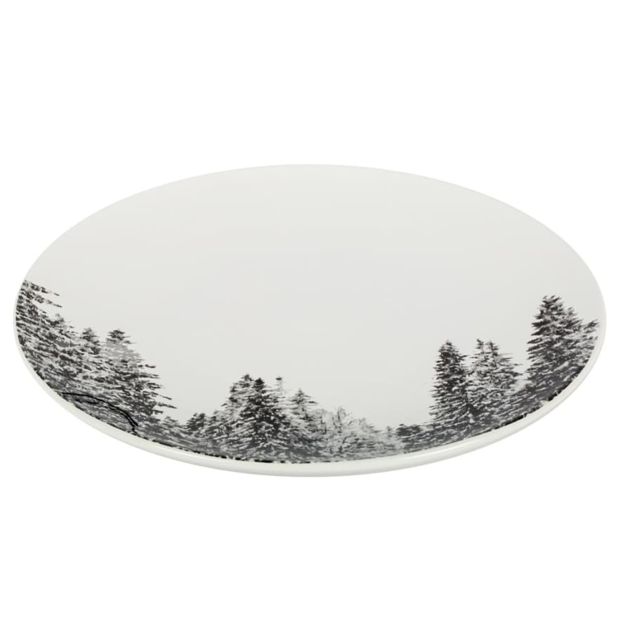 Angel des Montagnes White Ceramic Plate With Fir Trees 