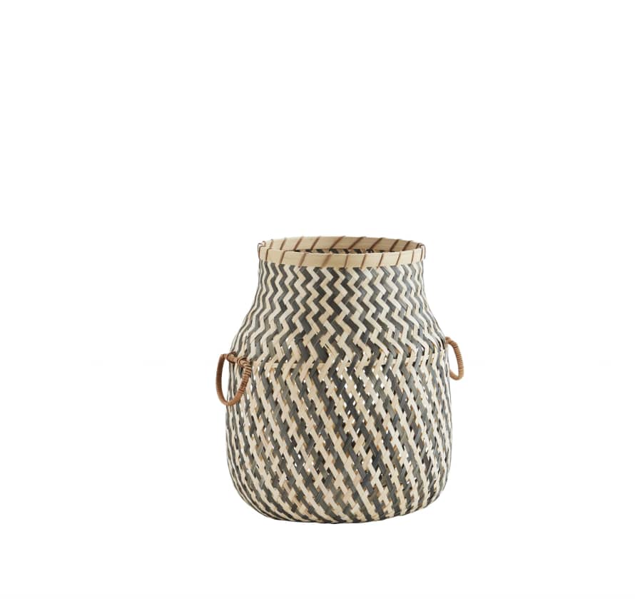 Madam Stoltz Grey and Natural Shaped Bamboo Storage Basket