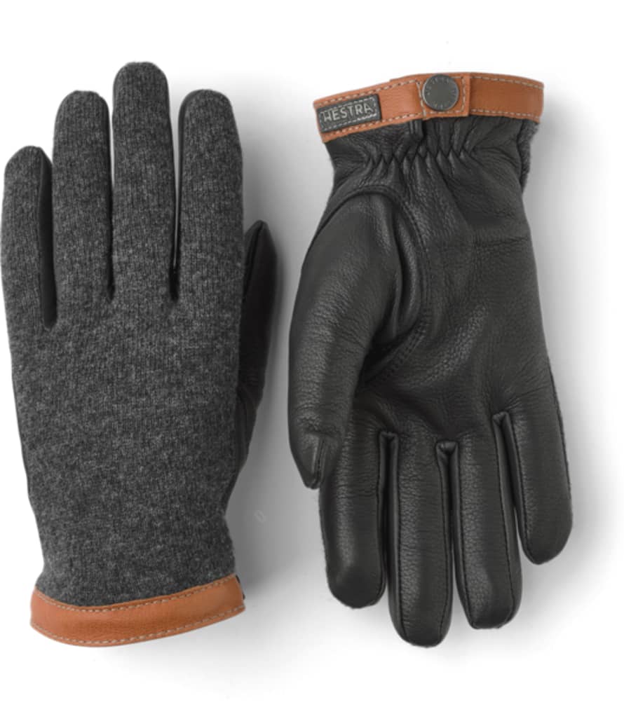 Hestra Deerskin Wool Tricot Gloves Charcoal Black