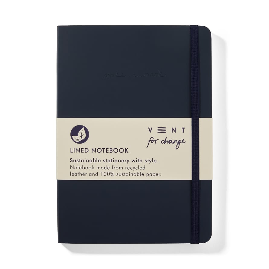 VENT for change Recycled Leather A5 Lined Notebook – Navy Blue