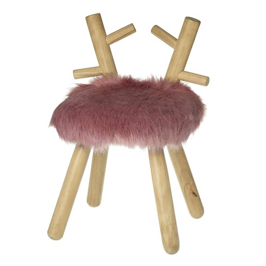 &Quirky Pink Fluffy Wooden Deer Stool
