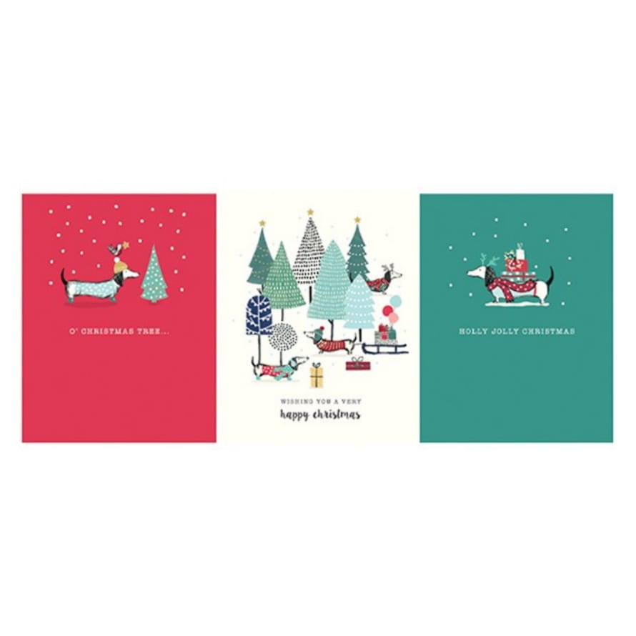 &Quirky Christmas Dachshund Christmas Card Set : 12 Cards