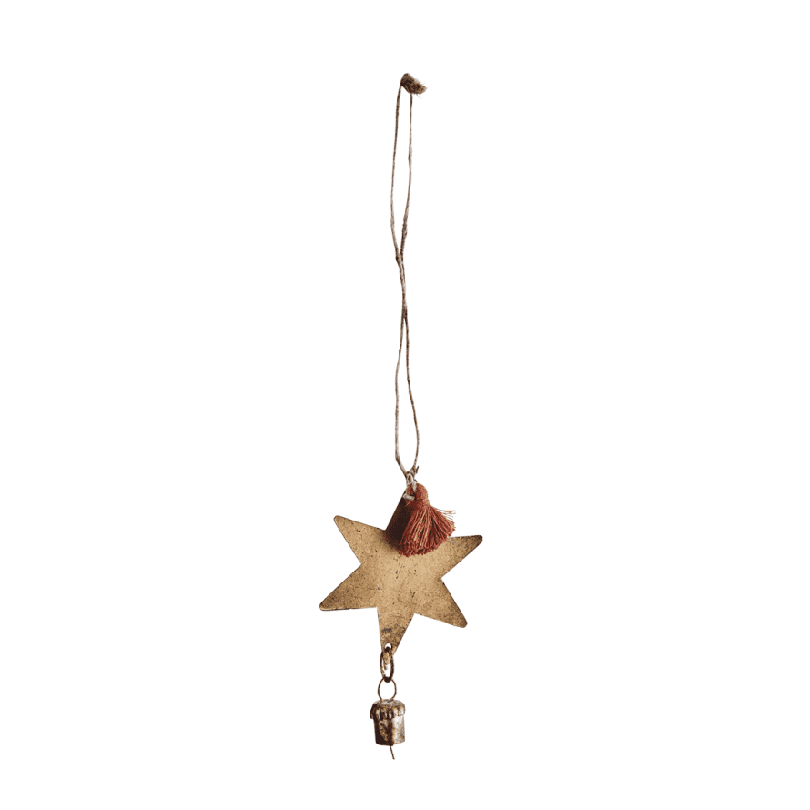 Madam Stoltz Ant Gold and Brick Hanging Star with Bell