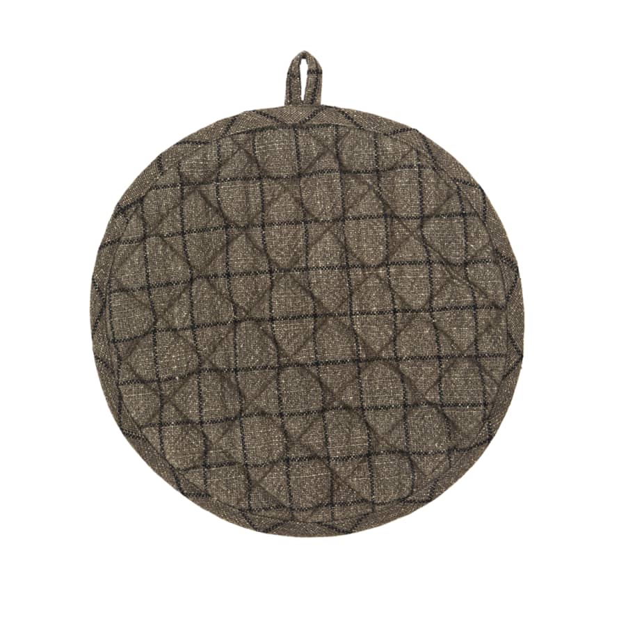 Madam Stoltz Taupe and Black Round Quilted Pot Holder