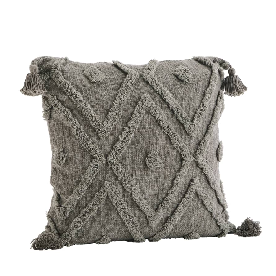 Madam Stoltz Taupe Cushion Cover with Tufting