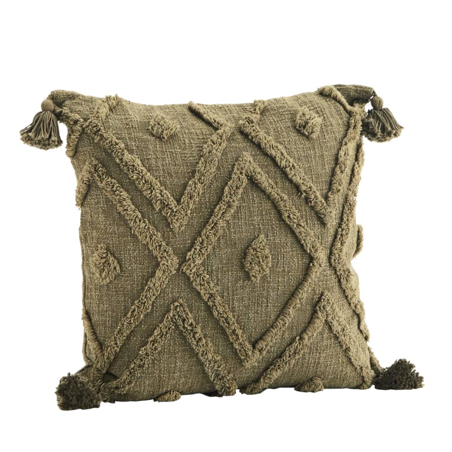 Madam Stoltz Olive Cushion Cover with Tufting