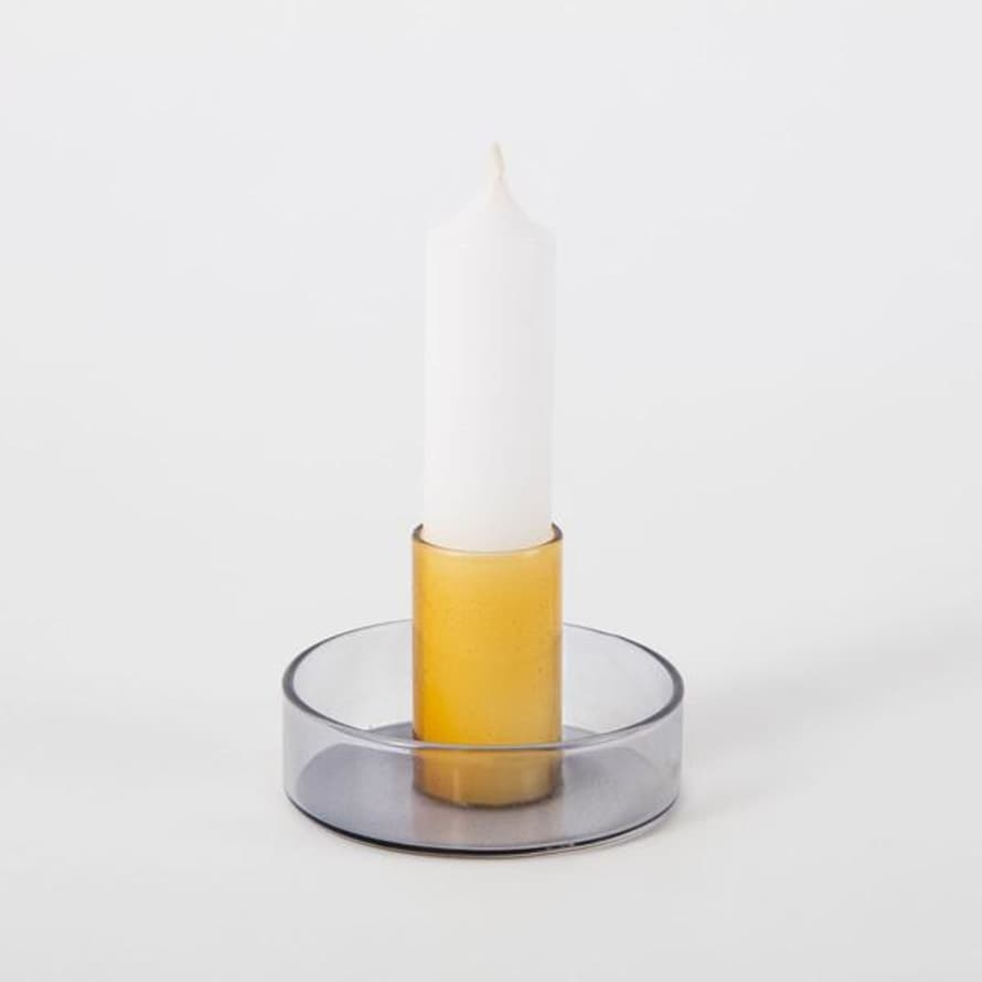 Block Design Duo Tone Glass Candlestick Grey Orange