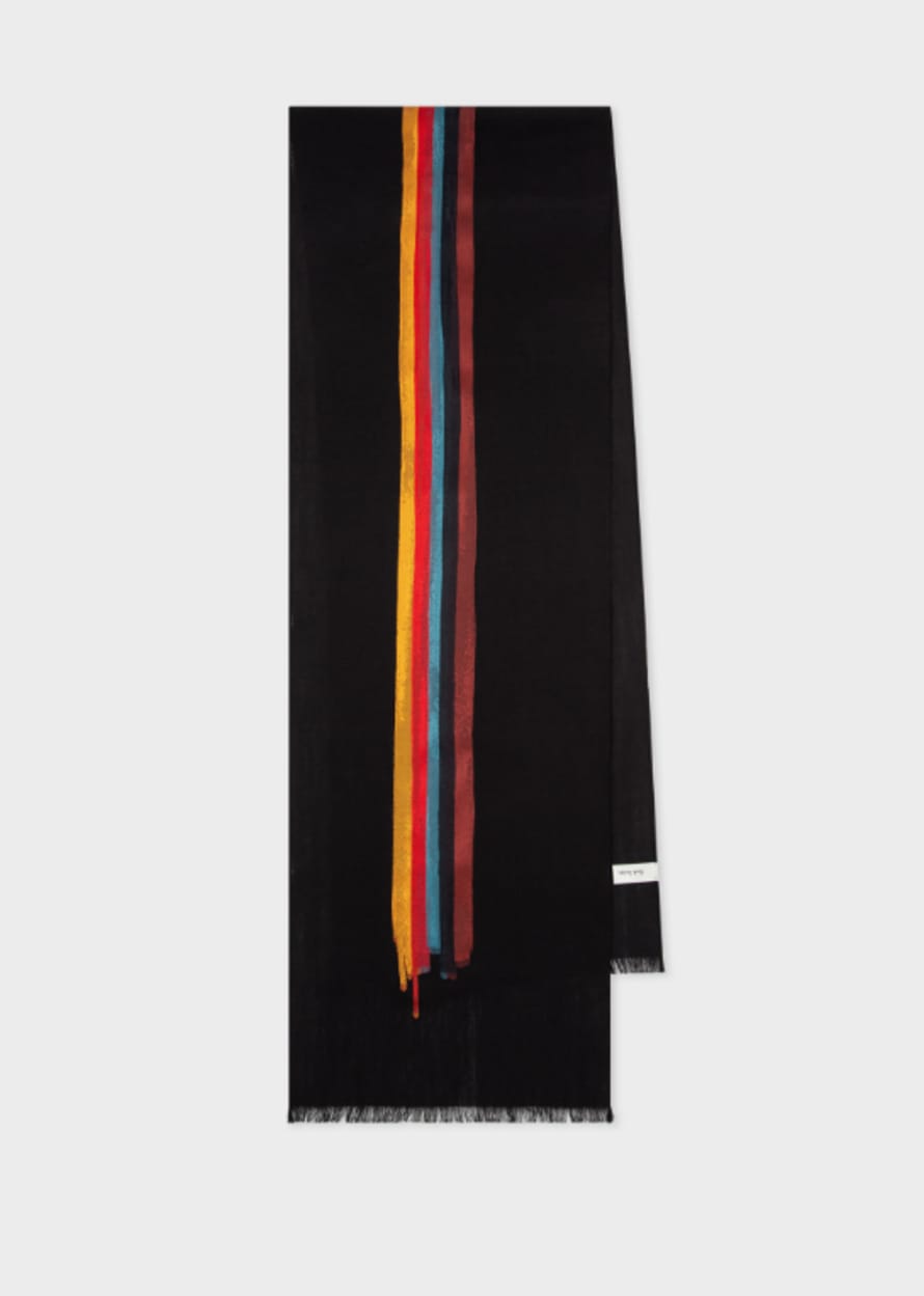 Paul Smih Black 'Painted Stripe' Wool-Silk Scarf