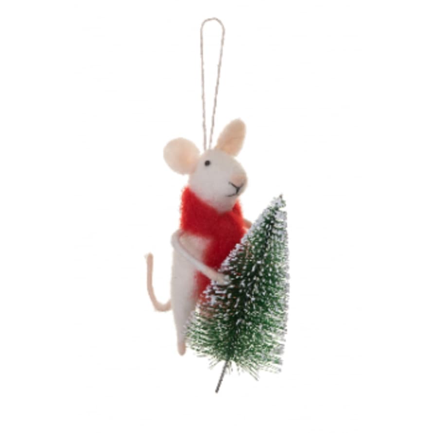 Sass & Belle  Felt Mouse with Christmas Tree Decoration