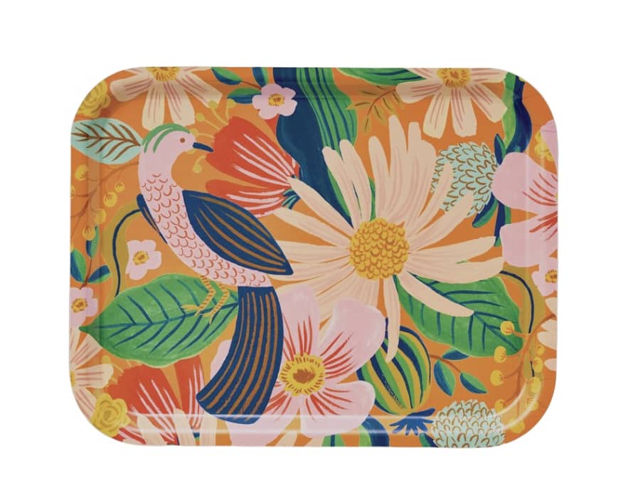Rifle Paper Co. Yellow Floral Tray Birchwood Medium Rectangle Floral Bird