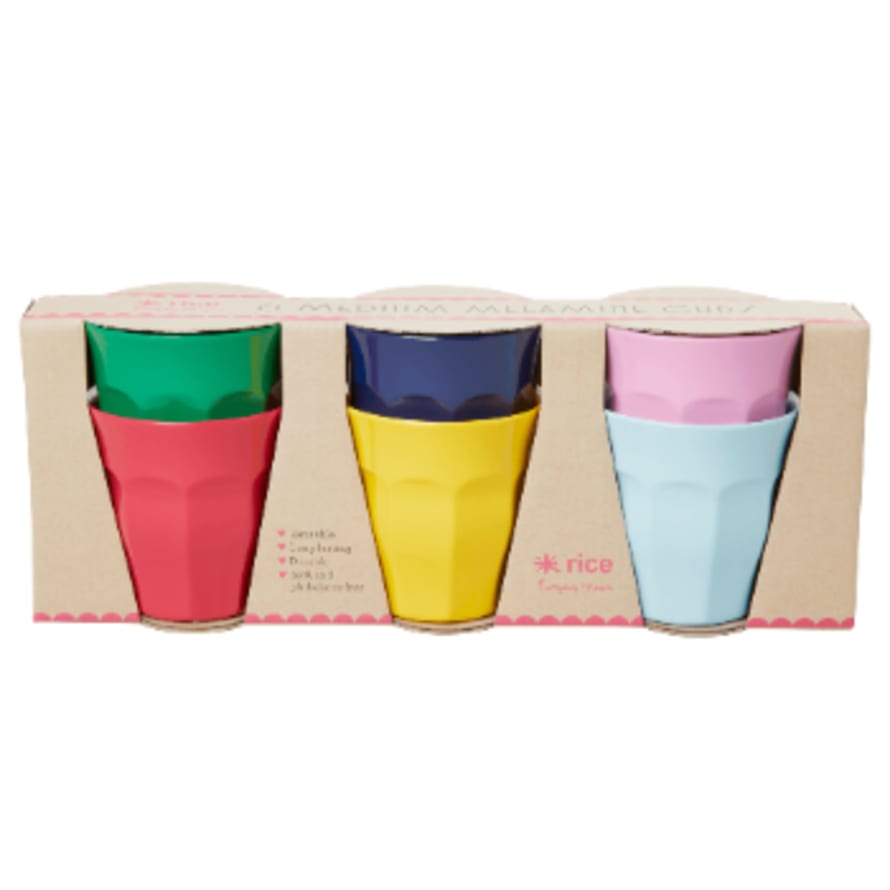 rice Melamine Cups Favourite Colours Set of Six Medium Size