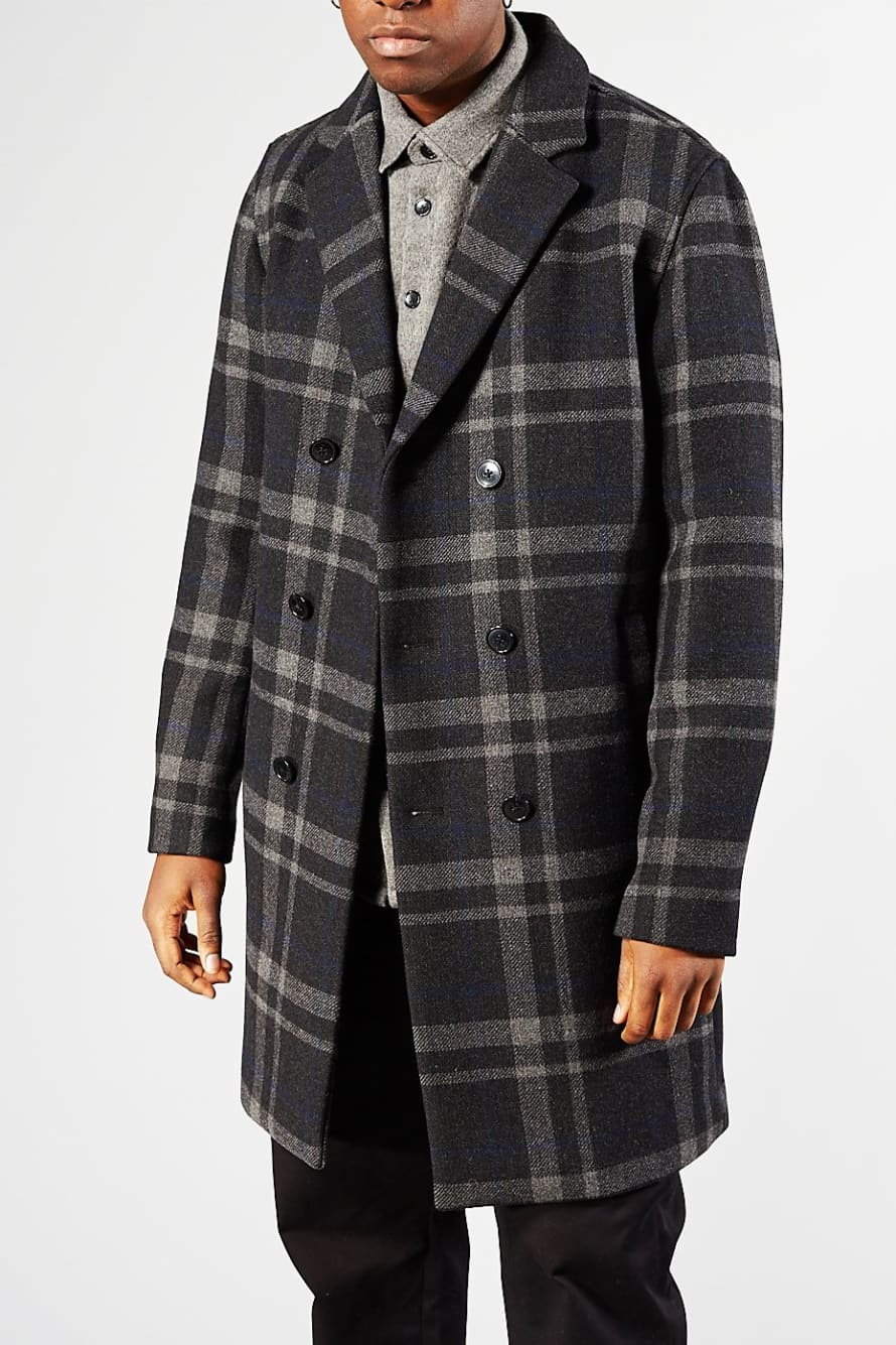 Selected Homme Grey Check Frame Db Wool Coat