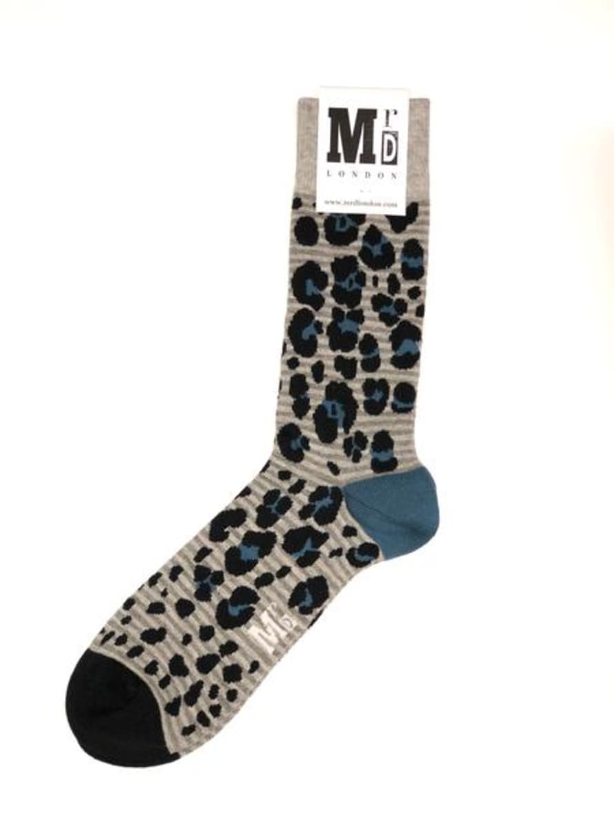 Mr D Leopard Spot Grey Fine London Socks
